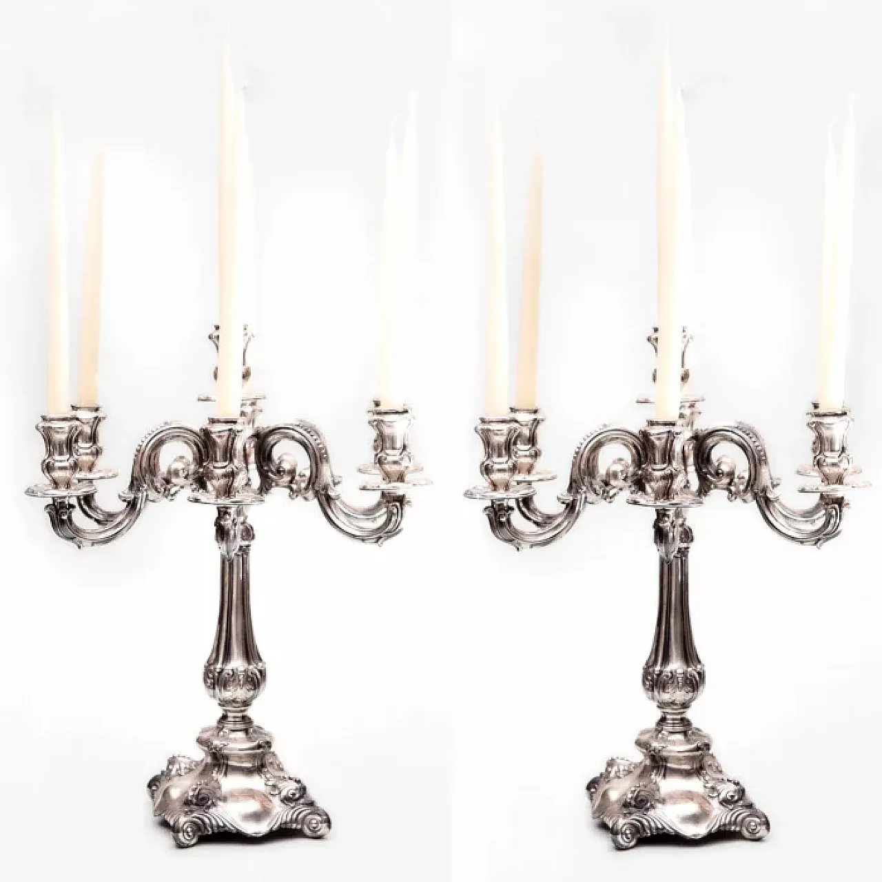 Pair of silver seven-light candelabra, late 19th century 2