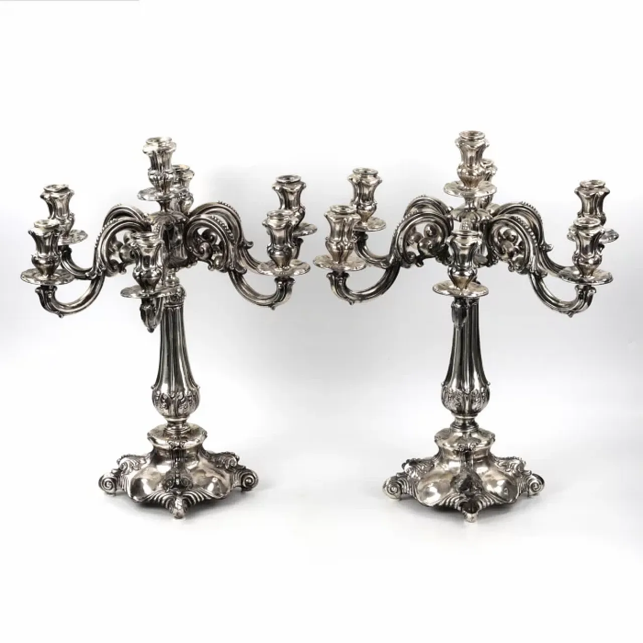 Pair of silver seven-light candelabra, late 19th century 6