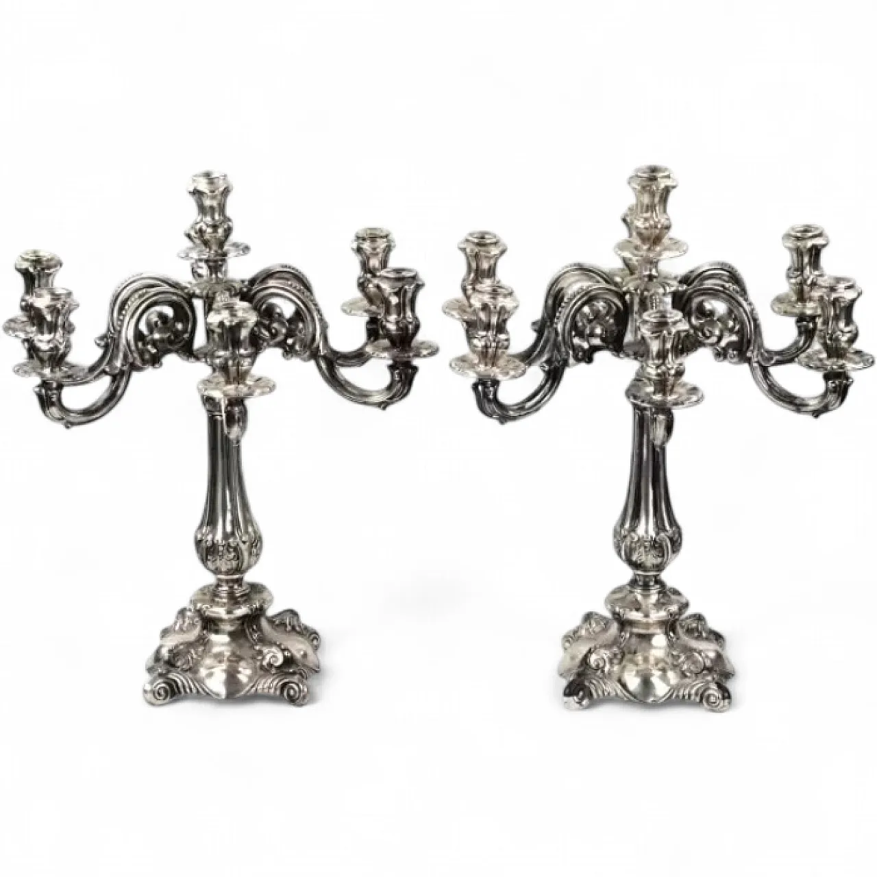 Pair of silver seven-light candelabra, late 19th century 7