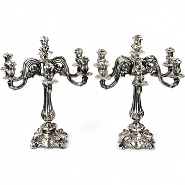 Pair of silver seven-light candelabra, late 19th century