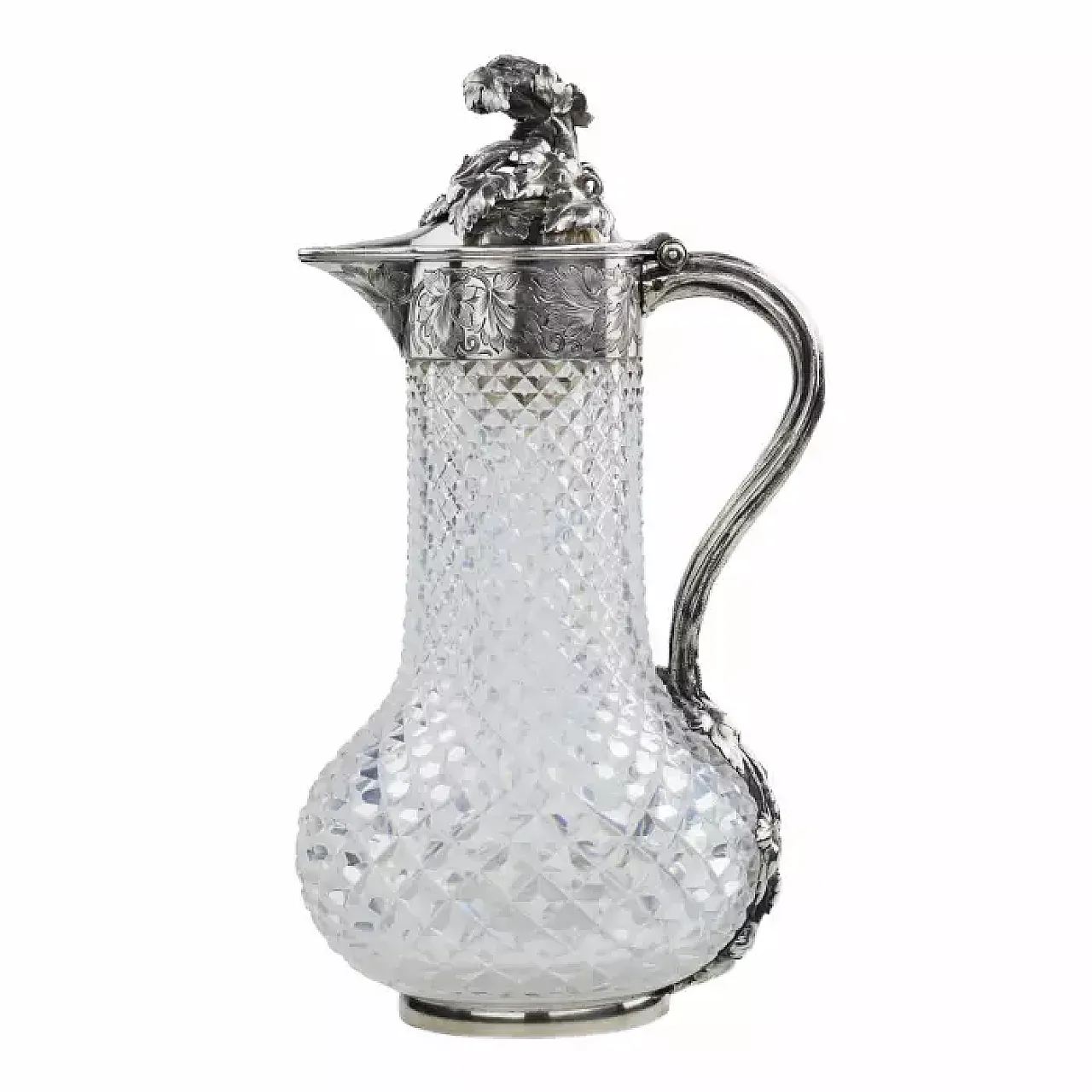Wine jug with a body of clear cut glass, late 19th century 1