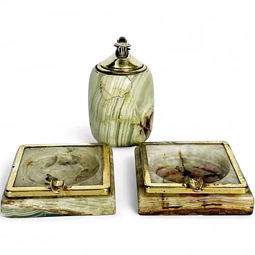 Pair of onyx ashtrays and 1 lighter, 1950s