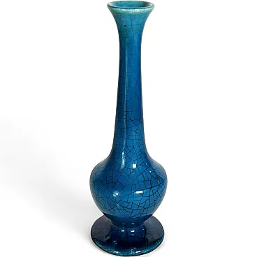 Vaso in ceramica blu craquelé, anni '60