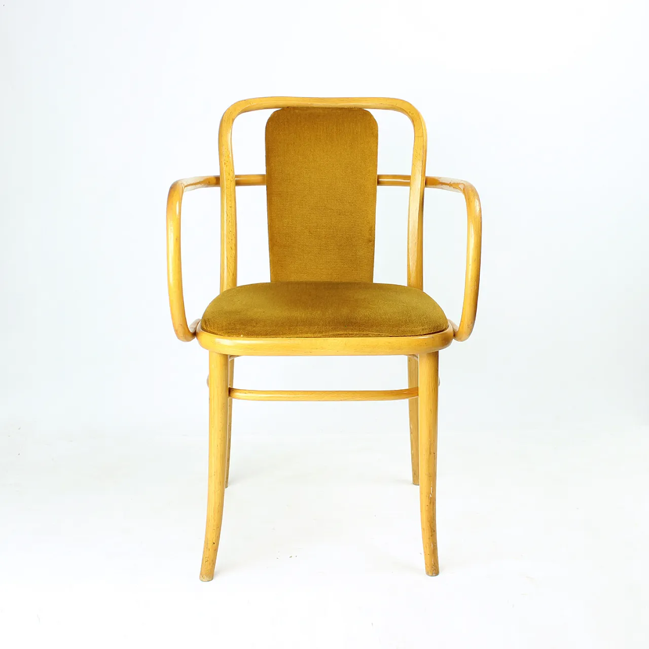 Bentwood Thonet Design Armchair With Gold Velvet, 1930s 1