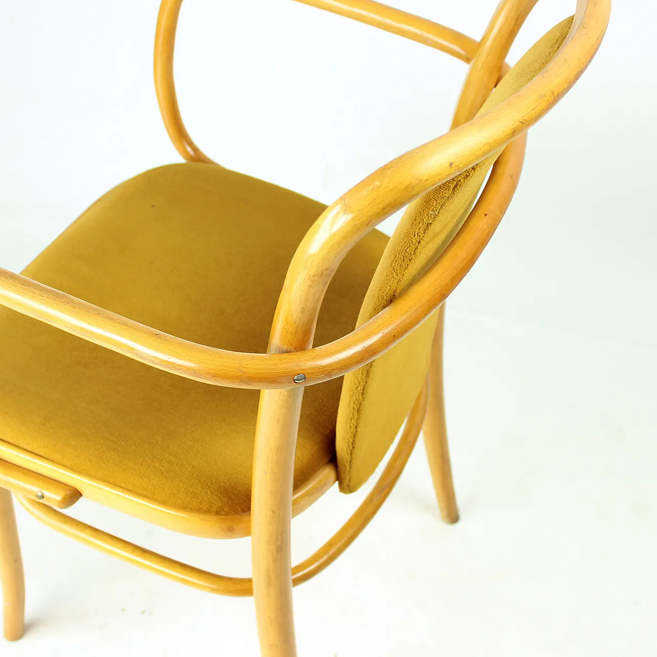 Bentwood Thonet Design Armchair With Gold Velvet, 1930s 6