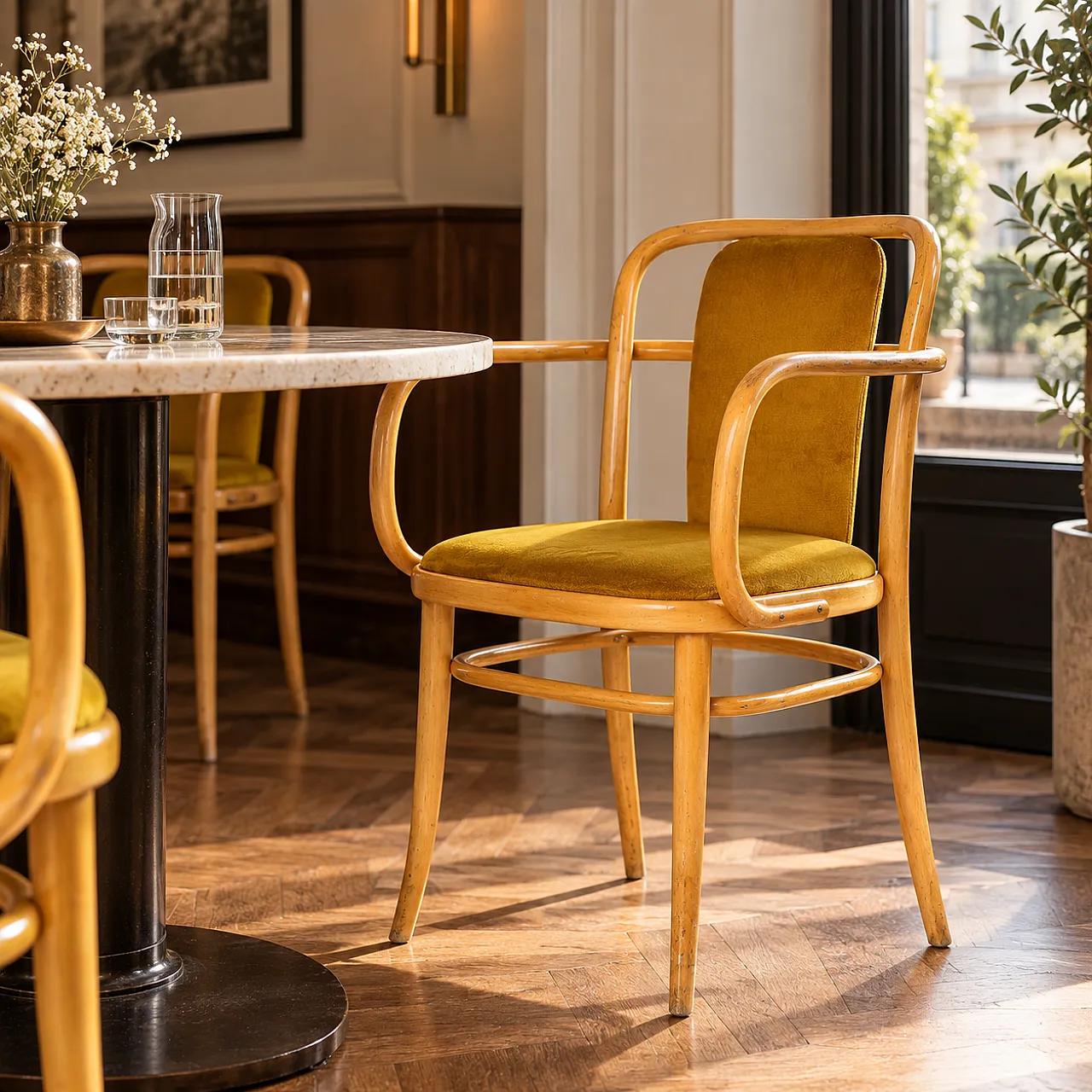 Bentwood Thonet Design Armchair With Gold Velvet, 1930s 11