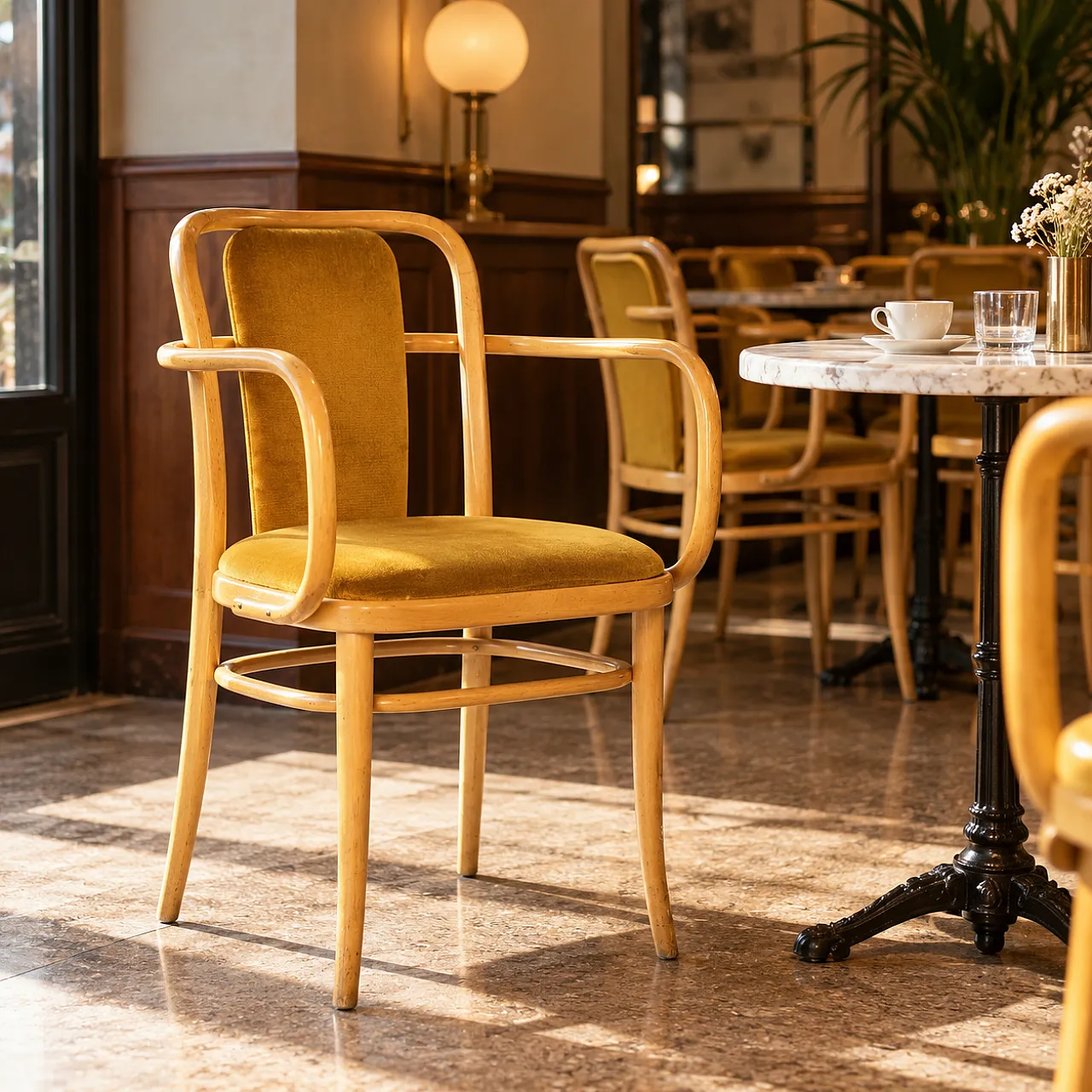 Bentwood Thonet Design Armchair With Gold Velvet, 1930s 12