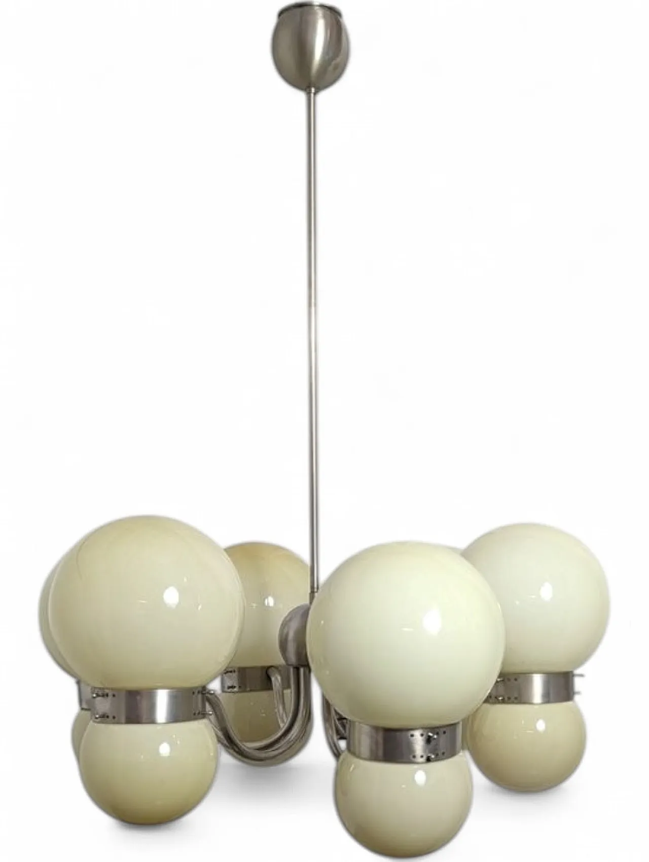 Chandelier with double opal glass spheres, 1970s 14