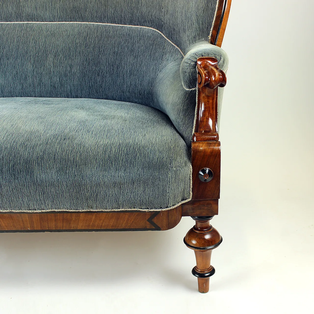 Biedermeier Sofa In Fabric And Walnut Veneer, Vienna, 19th century 3
