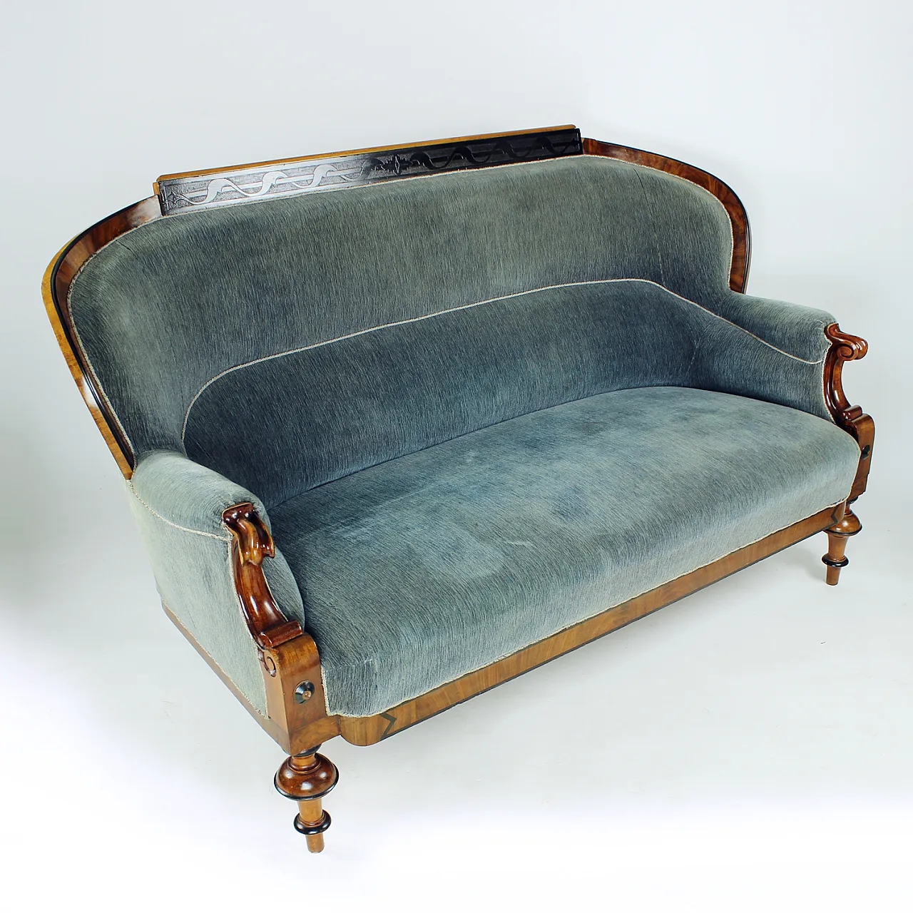 Biedermeier Sofa In Fabric And Walnut Veneer, Vienna, 19th century 8