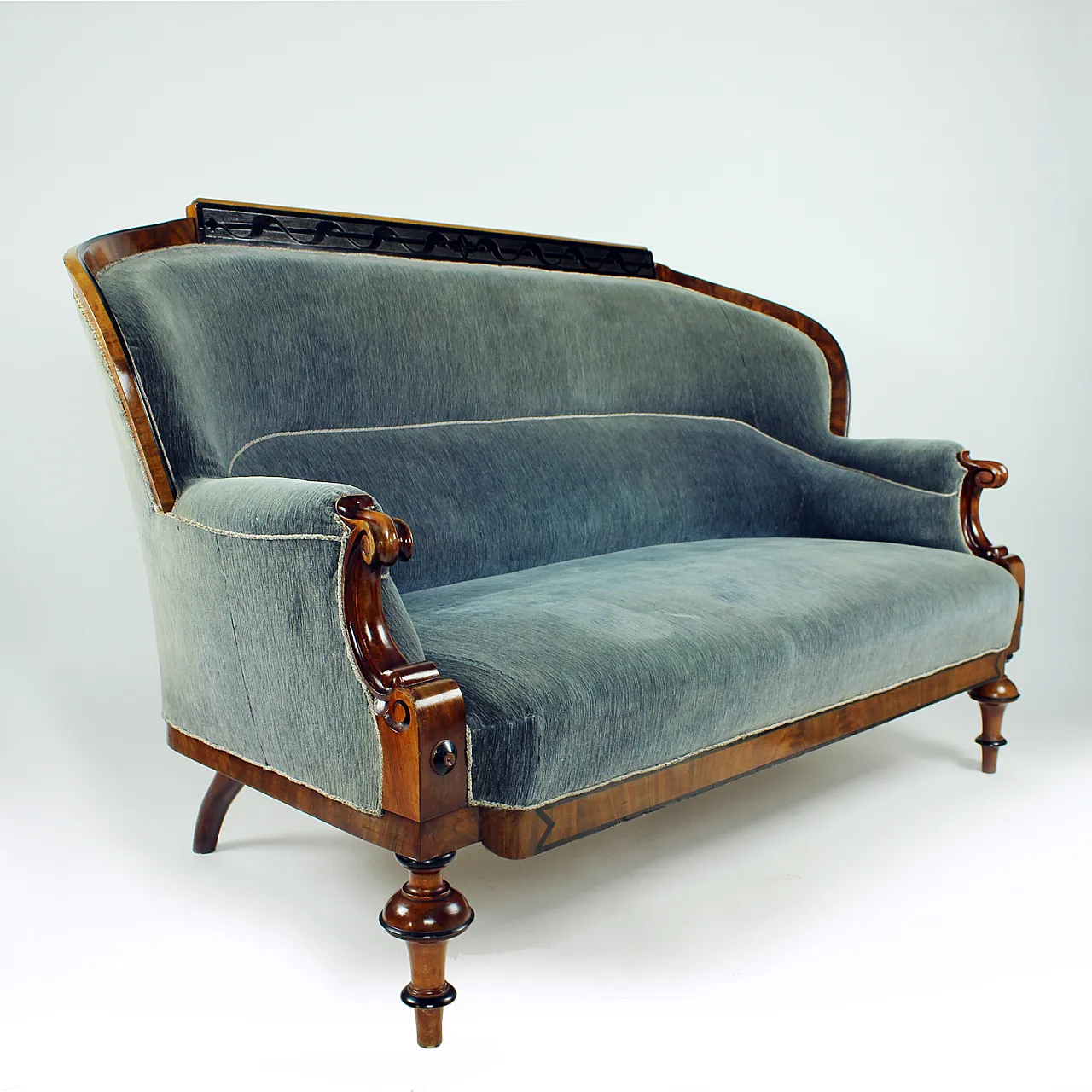 Biedermeier Sofa In Fabric And Walnut Veneer, Vienna, 19th century 9