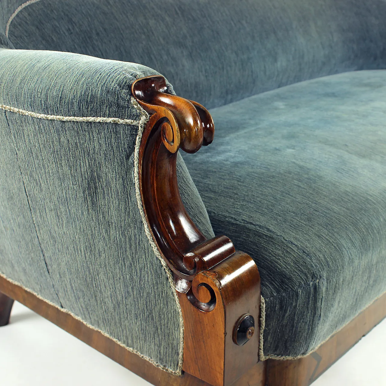 Biedermeier Sofa In Fabric And Walnut Veneer, Vienna, 19th century 10