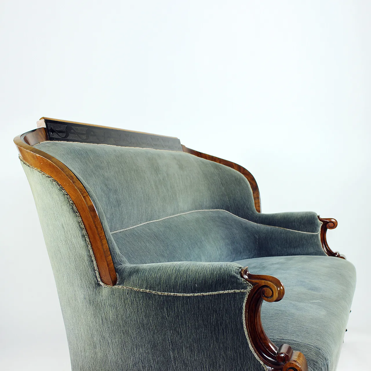 Biedermeier Sofa In Fabric And Walnut Veneer, Vienna, 19th century 16