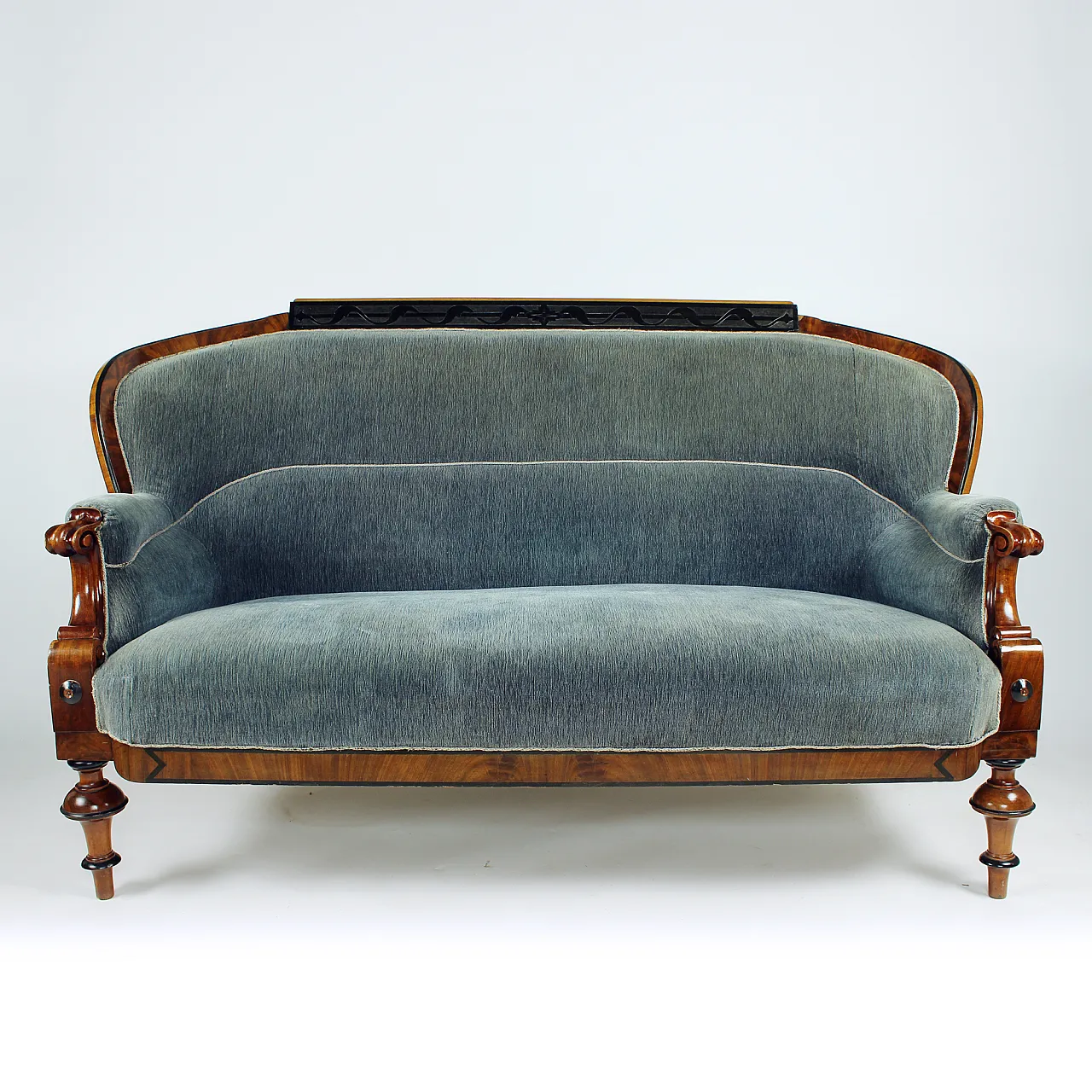 Biedermeier Sofa In Fabric And Walnut Veneer, Vienna, 19th century 21