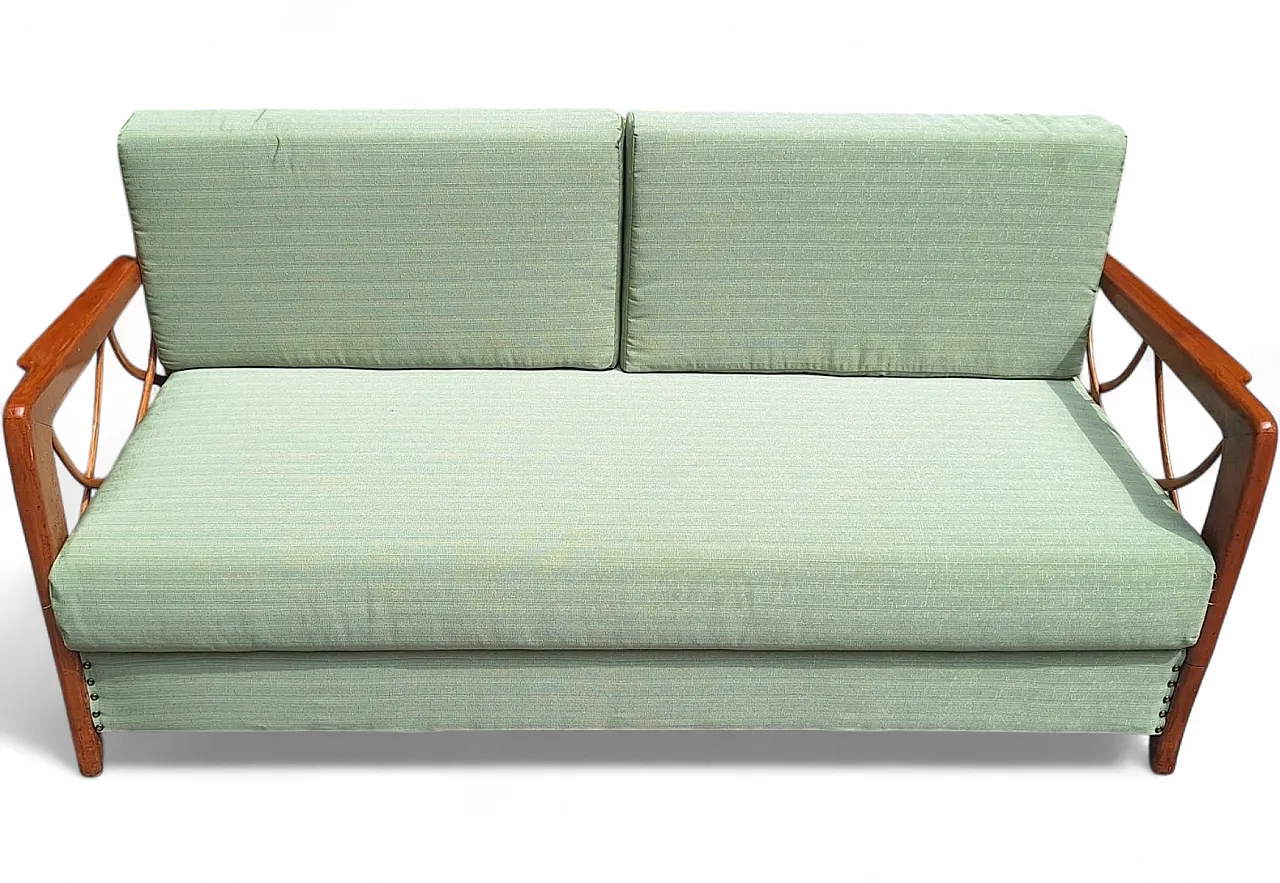 Sofa bed in wood and green fabric from Paolo Buffa, 1940s 7