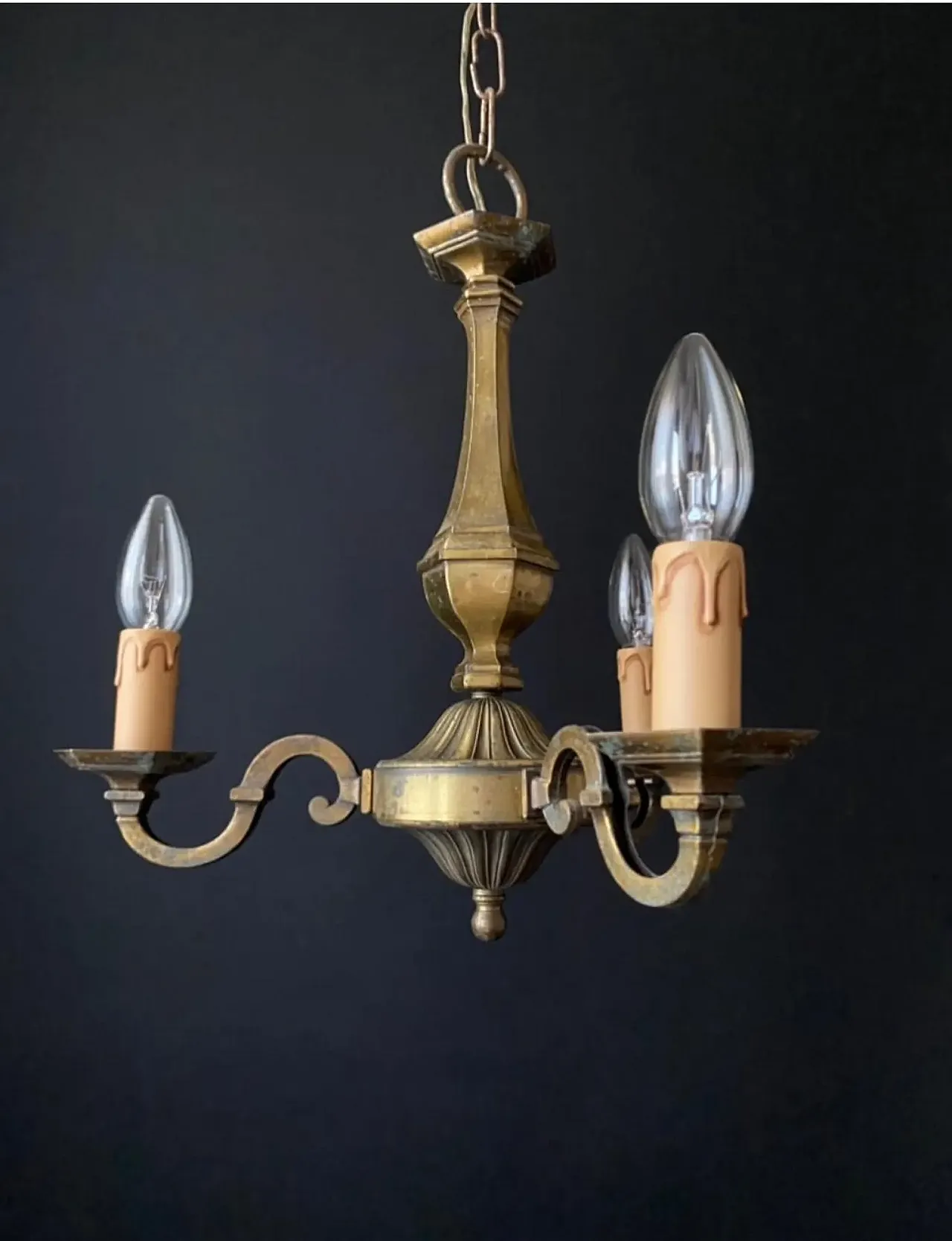 3-Arms brass chandelier, 1970s 2