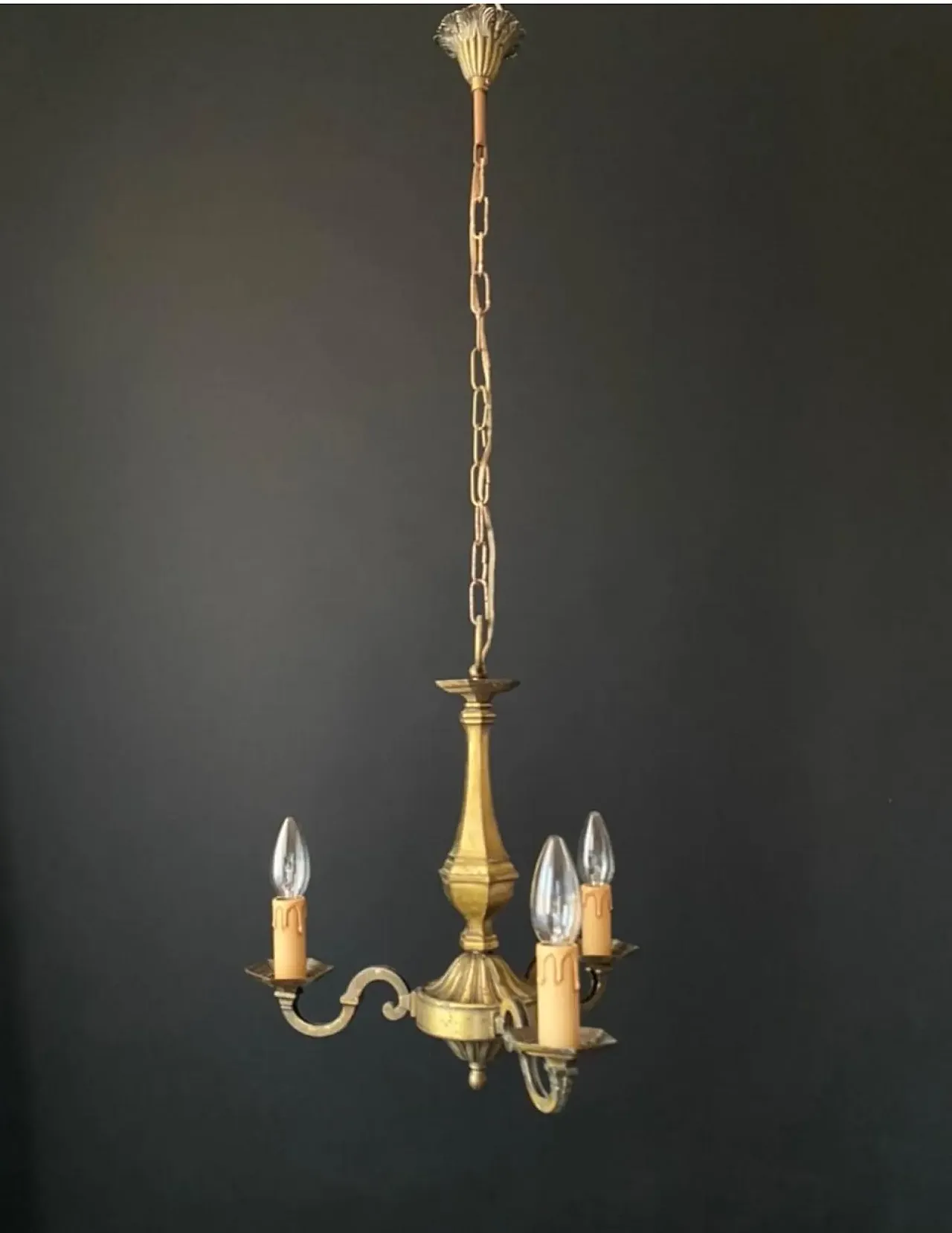 3-Arms brass chandelier, 1970s 3