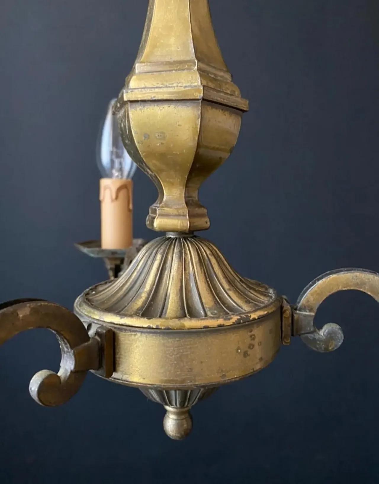 3-Arms brass chandelier, 1970s 4
