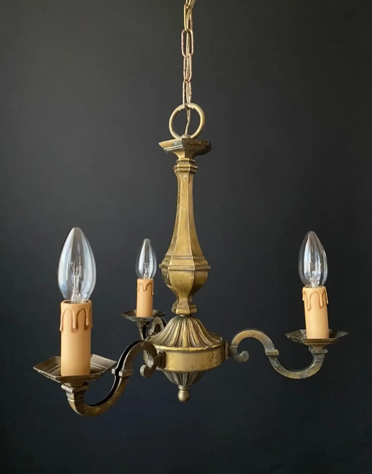 3-Arms brass chandelier, 1970s 6