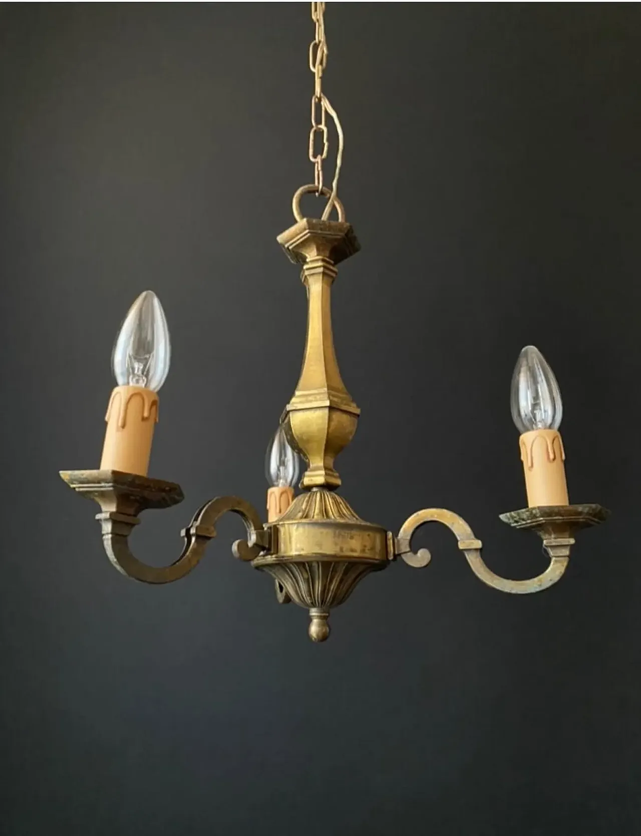 3-Arms brass chandelier, 1970s 8