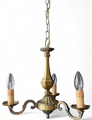 3-Arms brass chandelier, 1970s