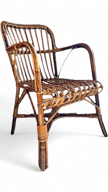 Poltrona vintage Mid-Century in bambù e rattan, Italia – Anni '60