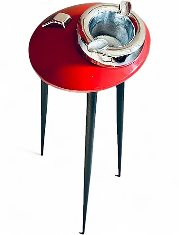 Posacenere da terra vintage in metallo rosso e ferro – Anni '50