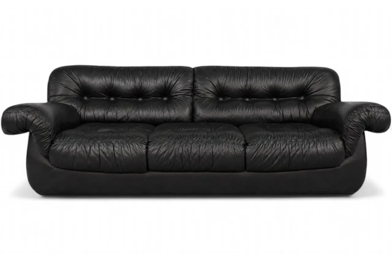 Black leather sofa from Pellerossi, 1970s 12