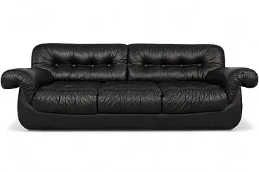 Black leather sofa from Pellerossi, 1970s