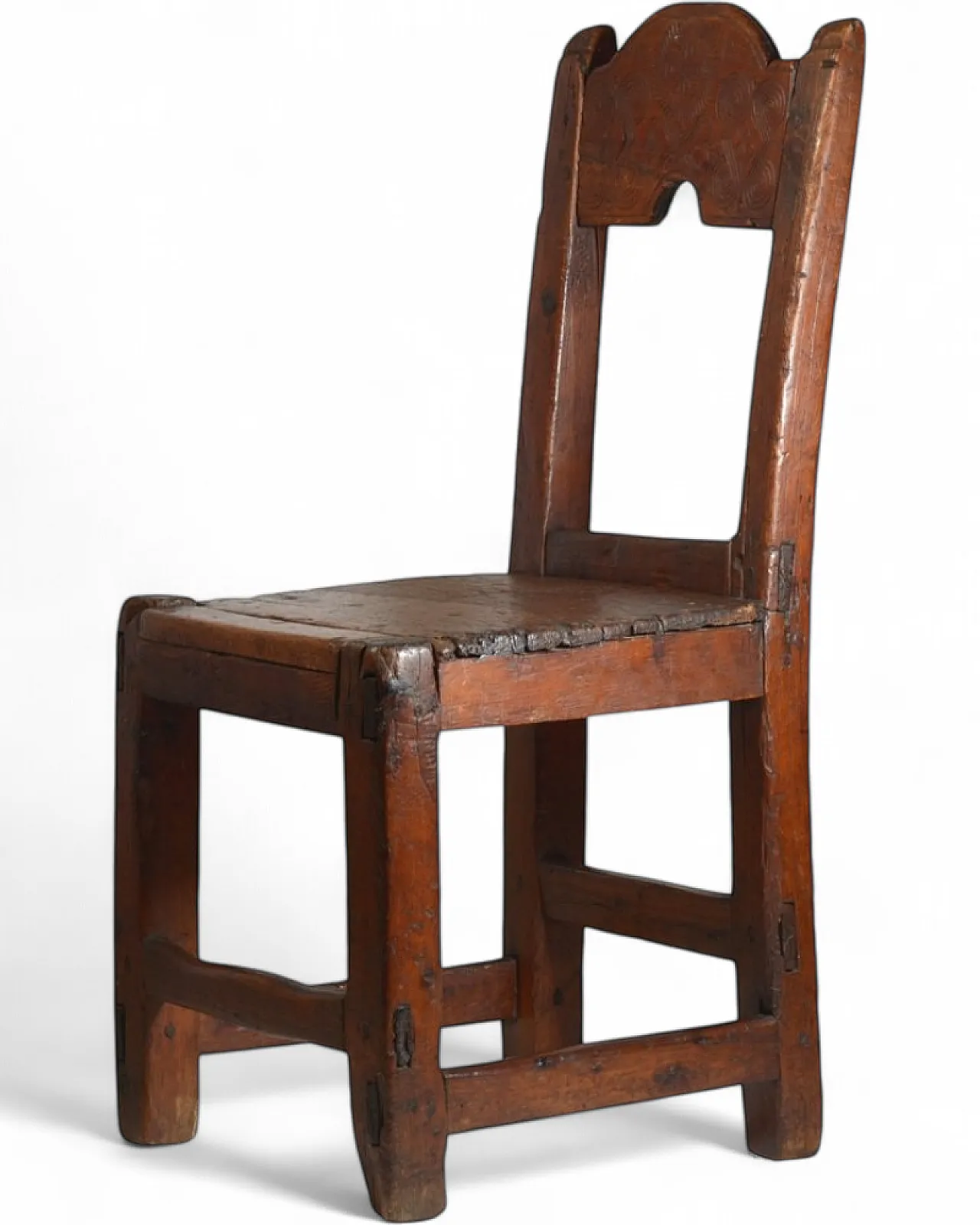 Folk Art Italian chair with carved backrest in wood, 19th century 10