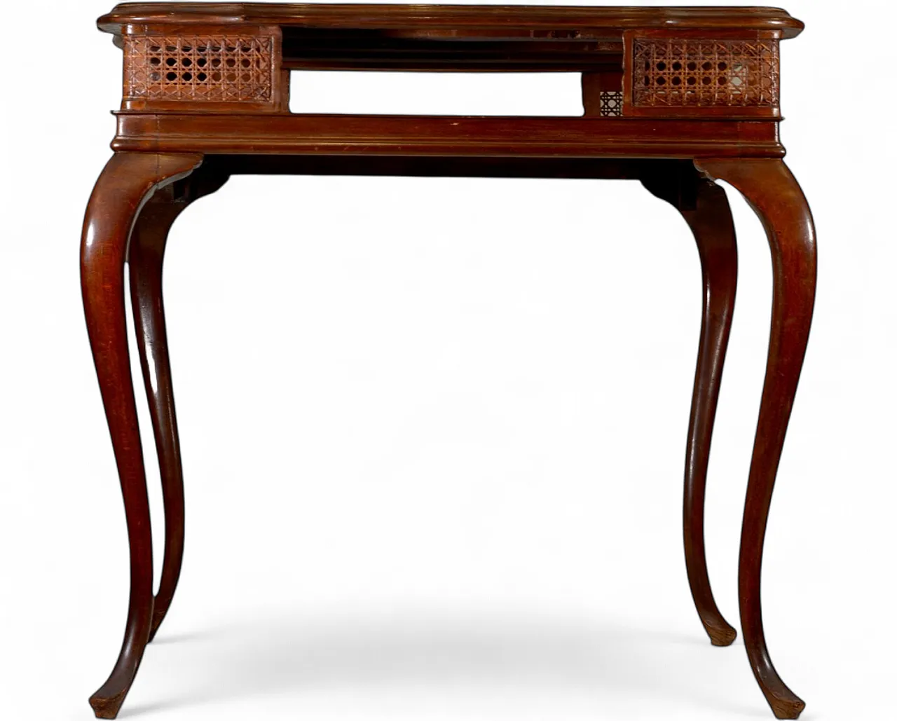 Walnut game table with woven cane inserts, 1920s 7