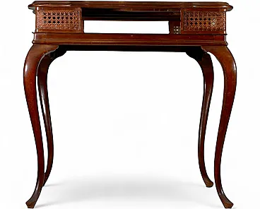 Walnut game table with woven cane inserts, 1920s