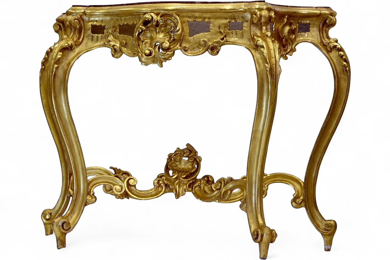Louis Philippe giltwood table with red marble top, 19th century 14