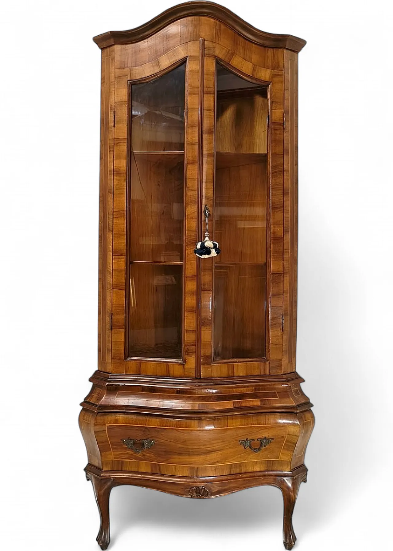 Walnut corner cabinet with inlaid wood and glass doors, 19th century 9