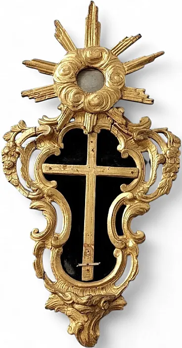 Frame with carved and gilded wooden crucifix, 18th century