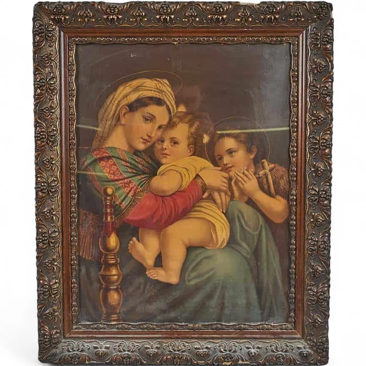 Da Raffaello Sanzio, Madonna Della Sedia, Oleografia con cornice, '900 5