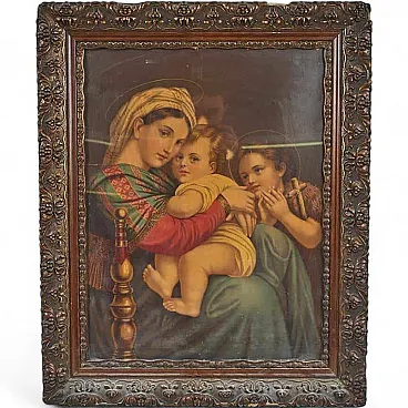 After Raffaello Sanzio, Madonna Della Sedia, framed oleograph, 20th c.