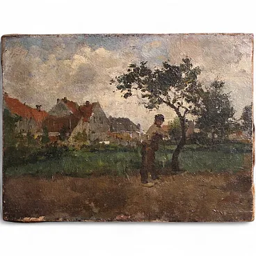 Dutch painting with Impressionist Landscape, oil on canvas, 19th c.