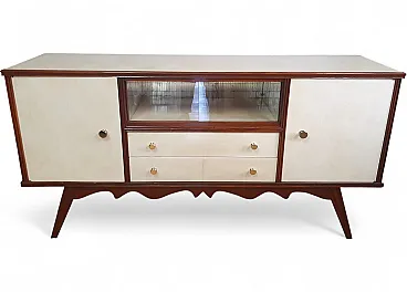 Vintage oak sideboard covered in parchment, 1940-50