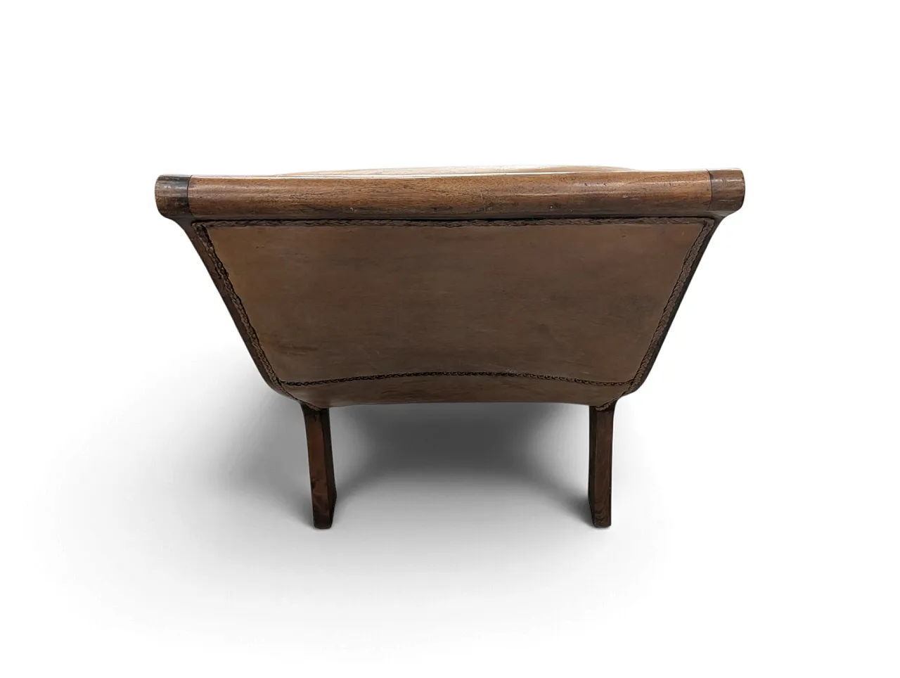 Chaise longue in solid wood and leather from the 1950s 4