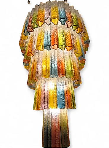 Multi-colored glass chandelier with 2 wall lights, 1970s