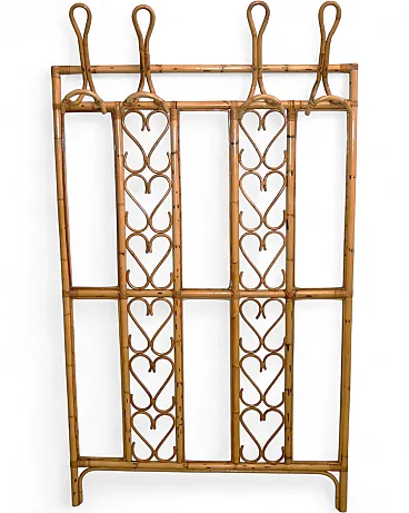 Bamboo and Wicker Wall Coat Rack, 70s