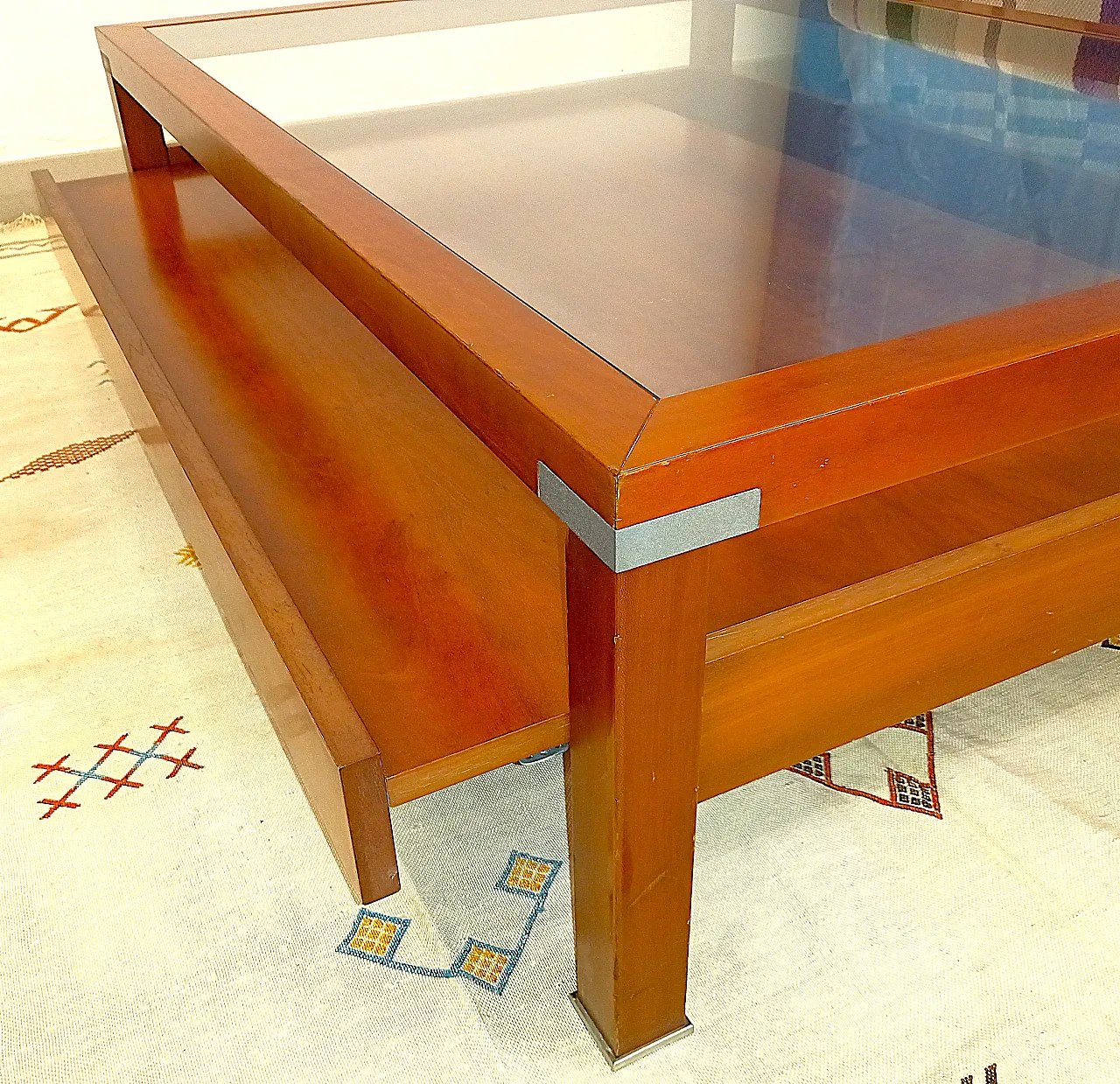 Wooden and glass coffee table with pull-out shelf – Italian design 7
