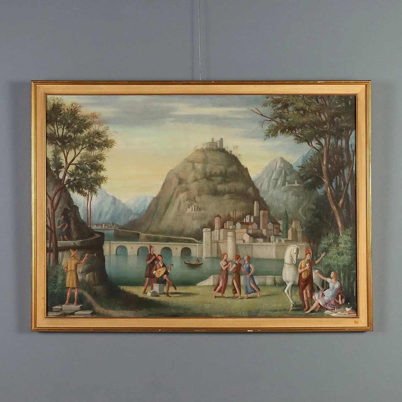 Idyllic Landscape with Figures, oil on canvas, mid-20th century 1