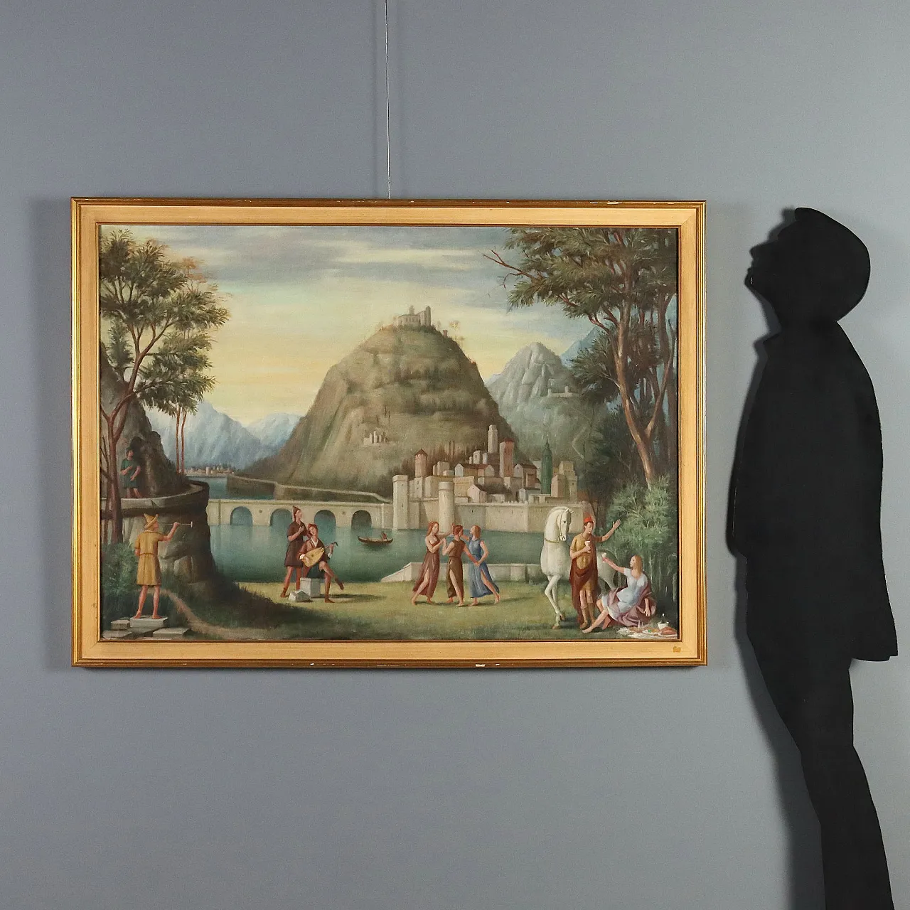 Idyllic Landscape with Figures, oil on canvas, mid-20th century 2