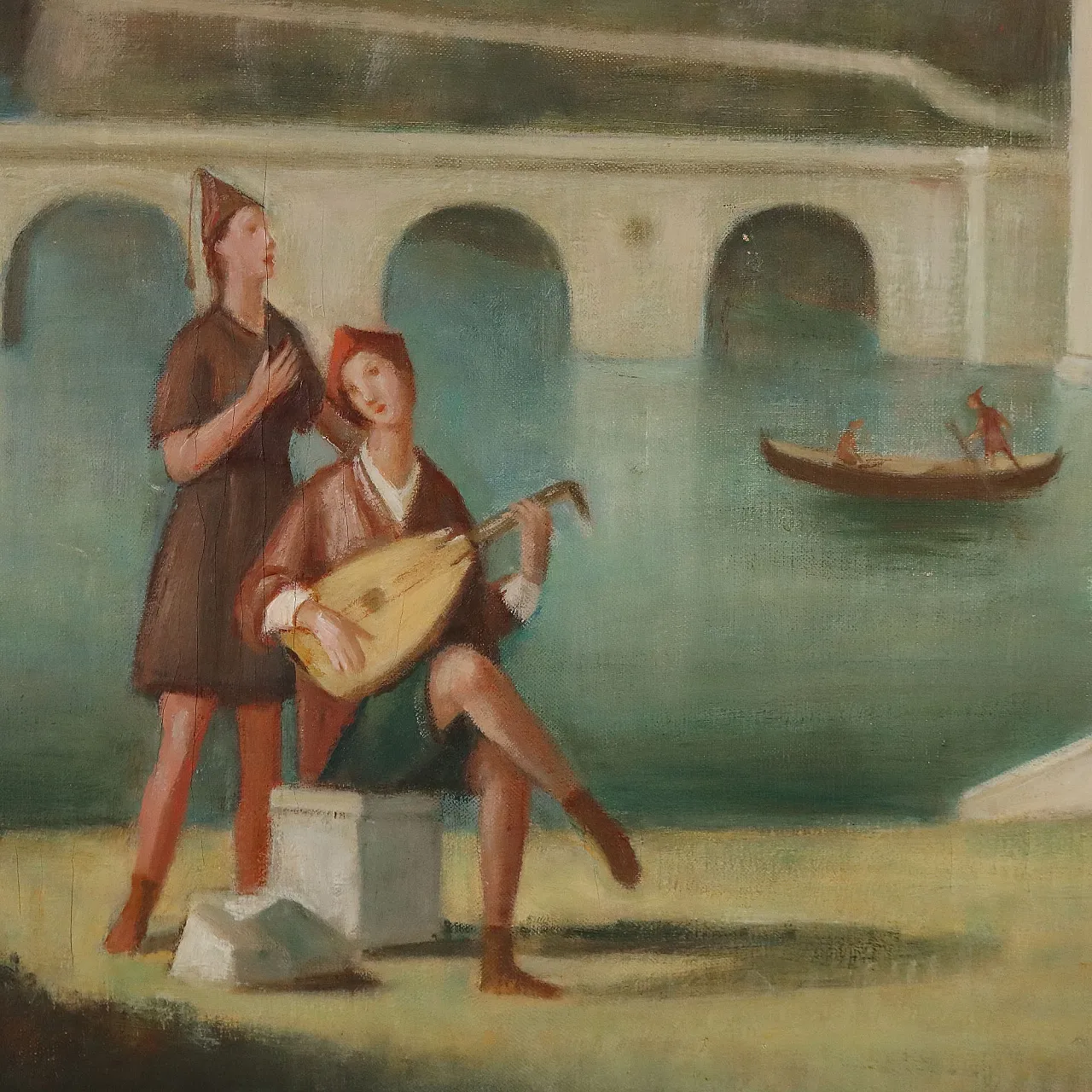 Idyllic Landscape with Figures, oil on canvas, mid-20th century 5
