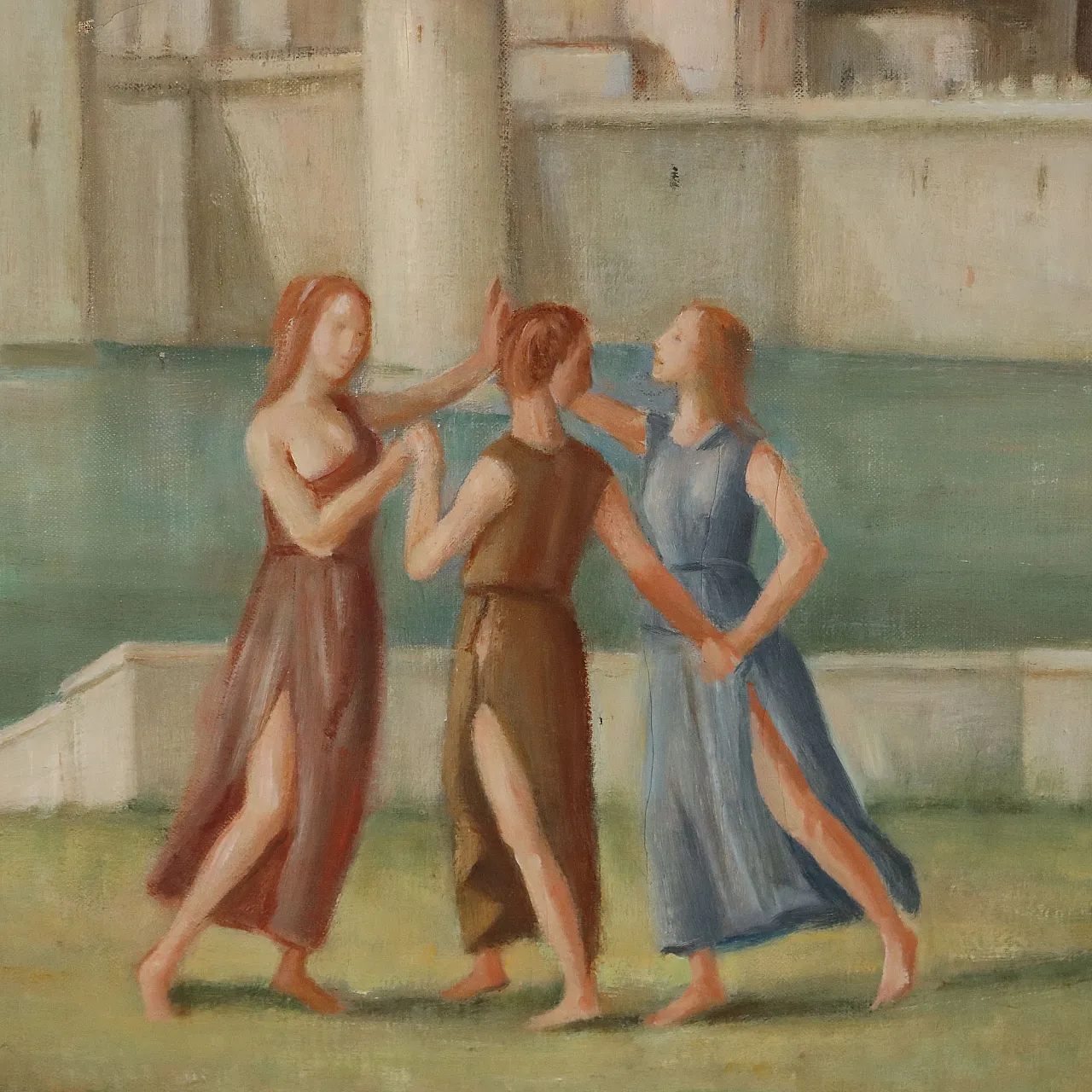 Idyllic Landscape with Figures, oil on canvas, mid-20th century 6