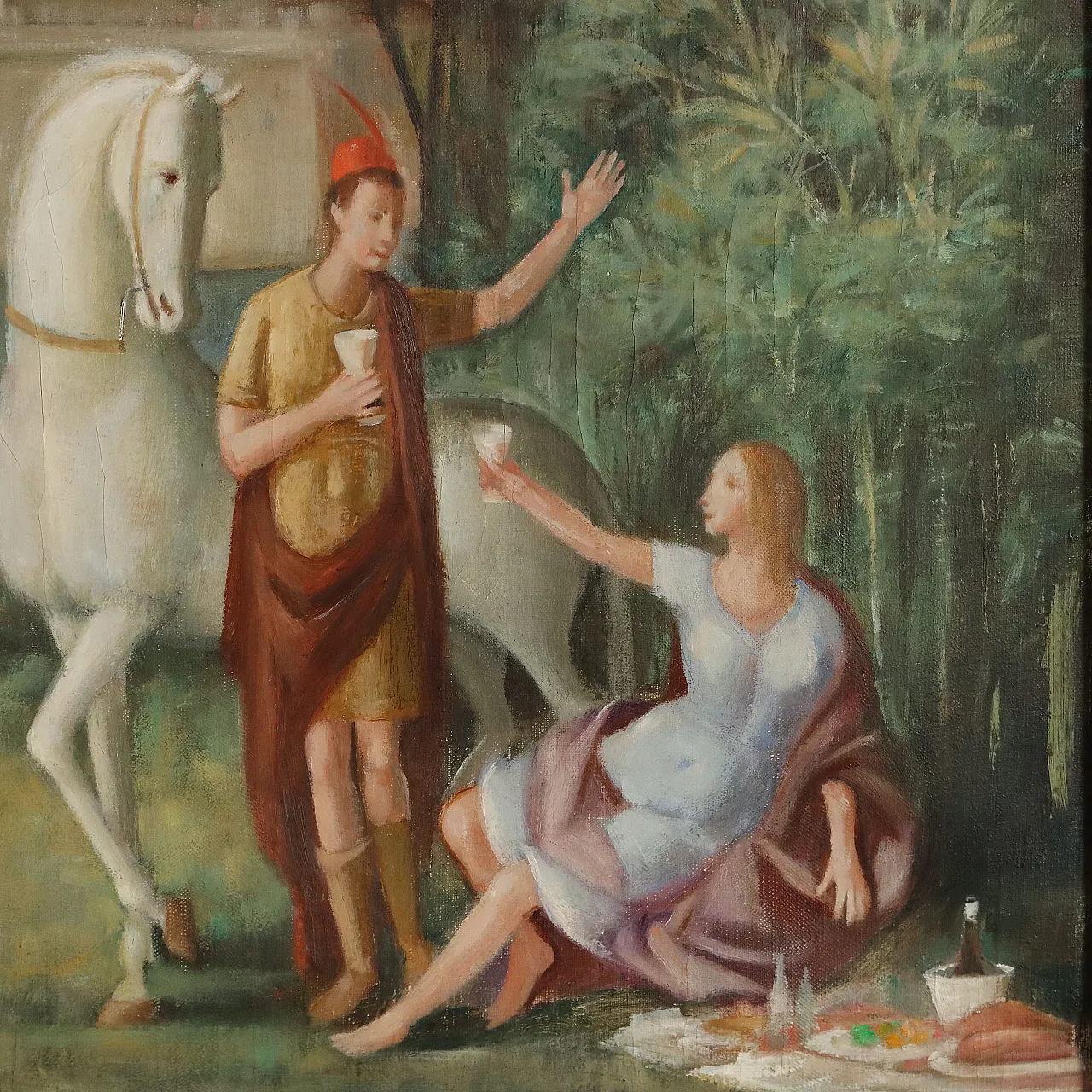 Idyllic Landscape with Figures, oil on canvas, mid-20th century 7
