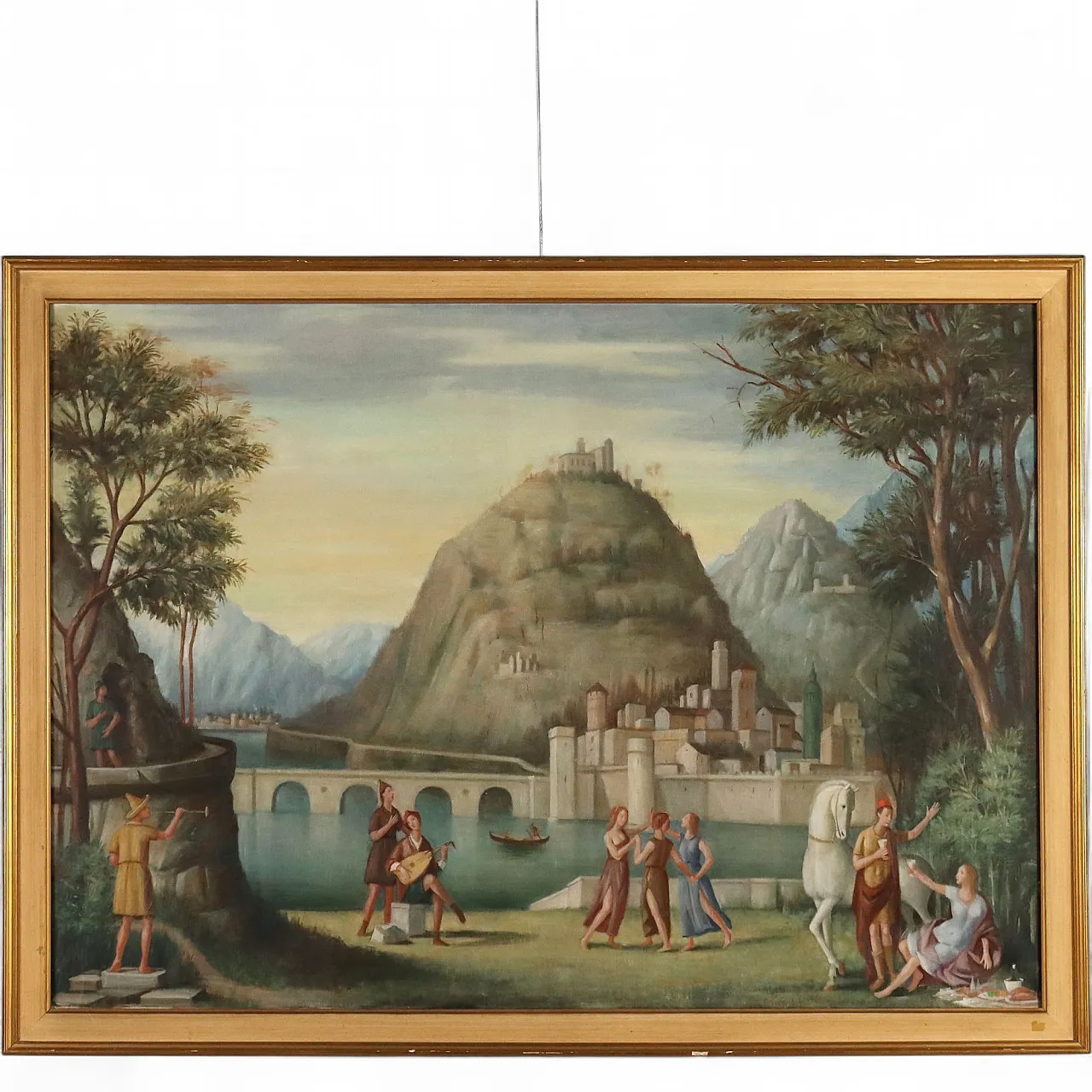 Idyllic Landscape with Figures, oil on canvas, mid-20th century 11