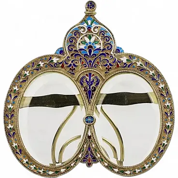 Cornice per foto in argento con smalto cloisonné policromo, fine '800